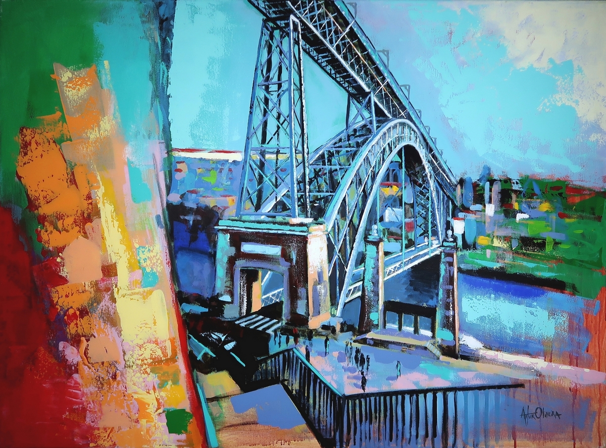 Porto - Ponte Lus I, pintura de artur oliveira