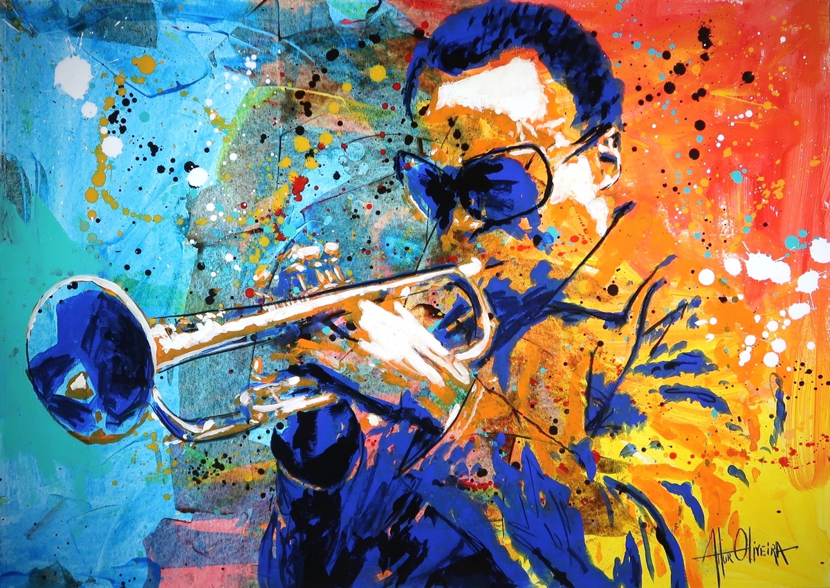 Retrato de Miles Davis, pintura de Artur Oliveira